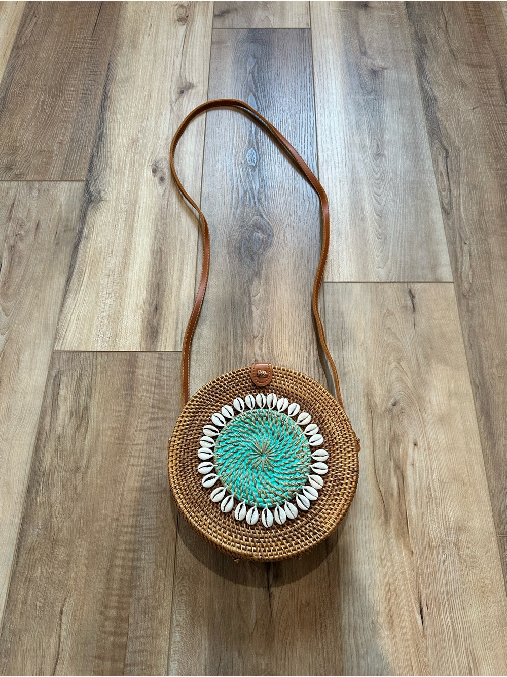 Seashell Rattan Turquoise bohemian Sea Crossbody Bag Boho